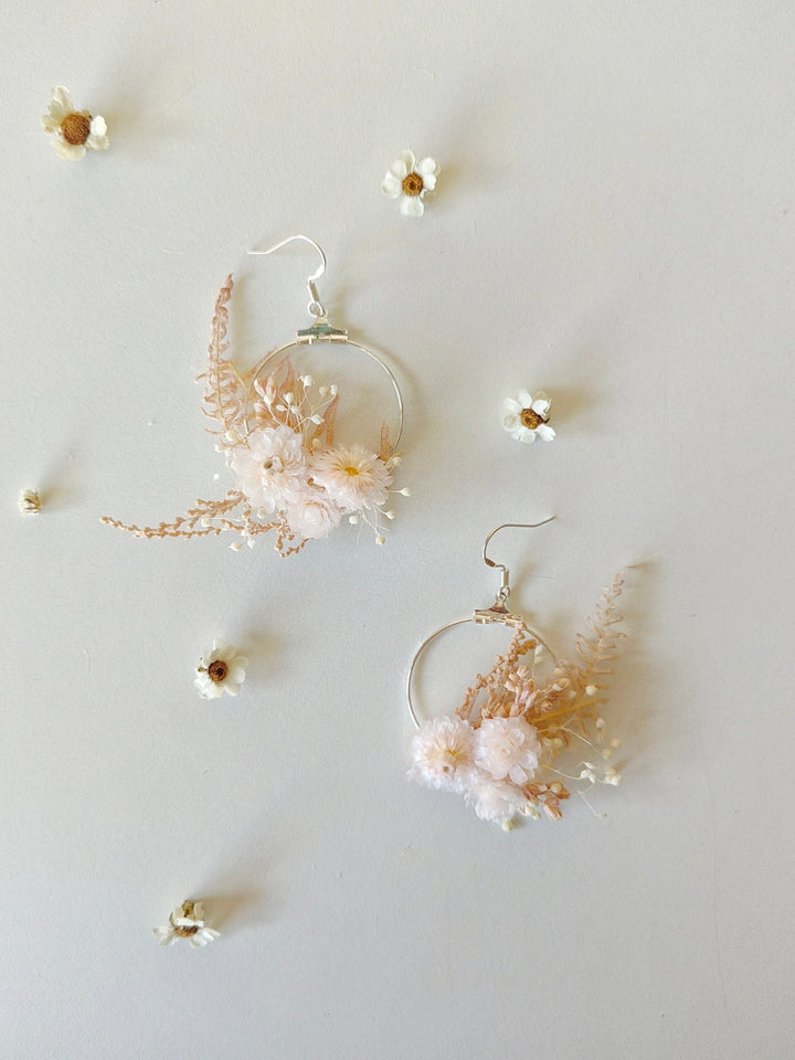 Handmade Floral Circle Earrings: Preserved Pale Pink Flowers – handmade floral hair accessory by magaela