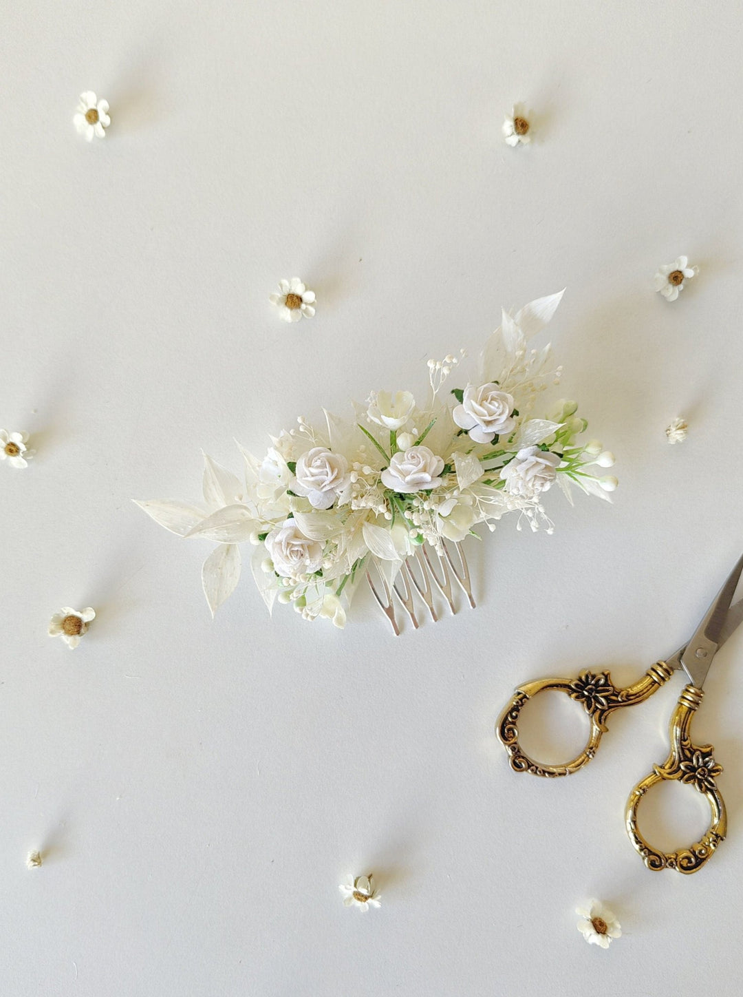 White Rose Flower Hair Comb: First Communion Headpiece – handmade floral hair accessory by magaela