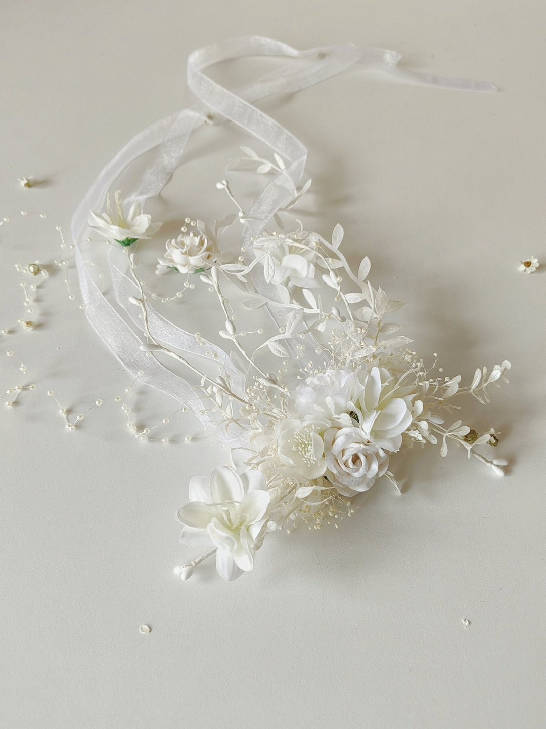 Flower Hair Clip with Veil: First Communion Headpiece – handmade floral hair accessory by magaela