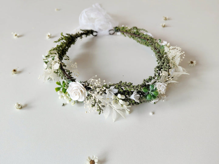 White Rose Flower Crown: First Communion Hair Wreath – handmade floral hair accessory by magaela