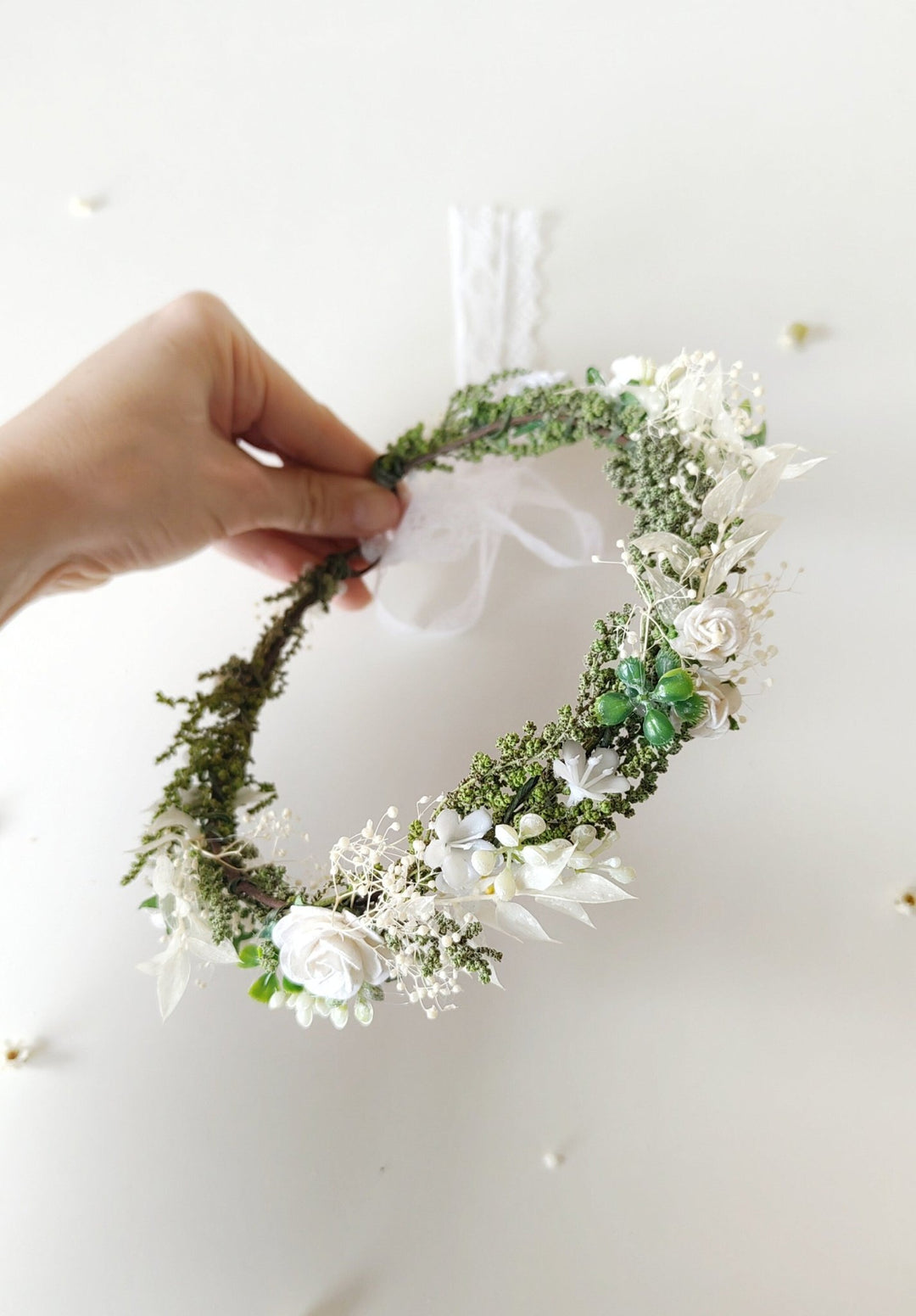 White Rose Flower Crown: First Communion Hair Wreath – handmade floral hair accessory by magaela