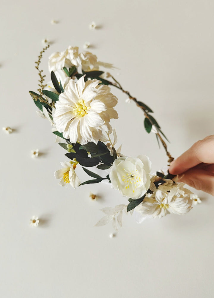 Cream Flower Wreath: Romantic Communion Headpiece – handmade floral hair accessory by magaela