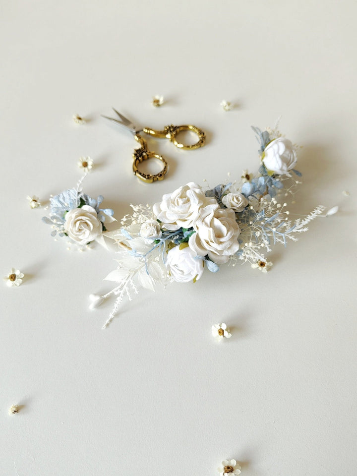 White Rose Flower Hair Vine: First Communion Headpiece – handmade floral hair accessory by magaela