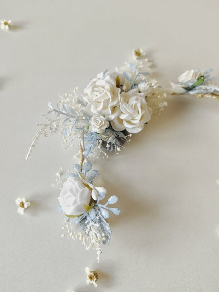White Rose Flower Hair Vine: First Communion Headpiece – handmade floral hair accessory by magaela