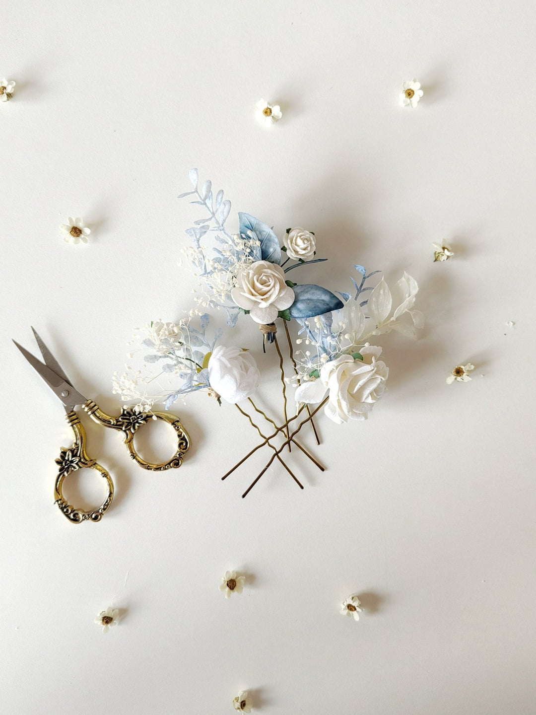 Flower Hair Pins (Set of 3): First Communion Wedding Hair Accessories – handmade floral hair accessory by magaela