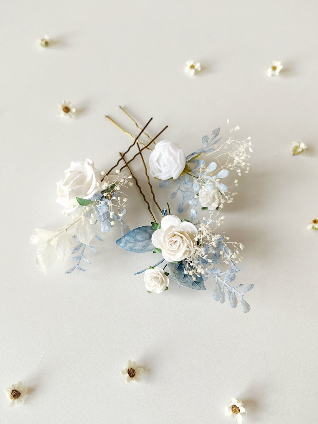 Flower Hair Pins (Set of 3): First Communion Wedding Hair Accessories – handmade floral hair accessory by magaela