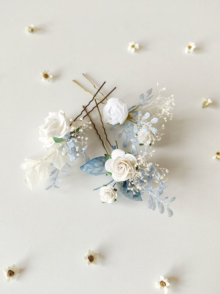 Flower Hair Pins (Set of 3): First Communion Wedding Hair Accessories – handmade floral hair accessory by magaela