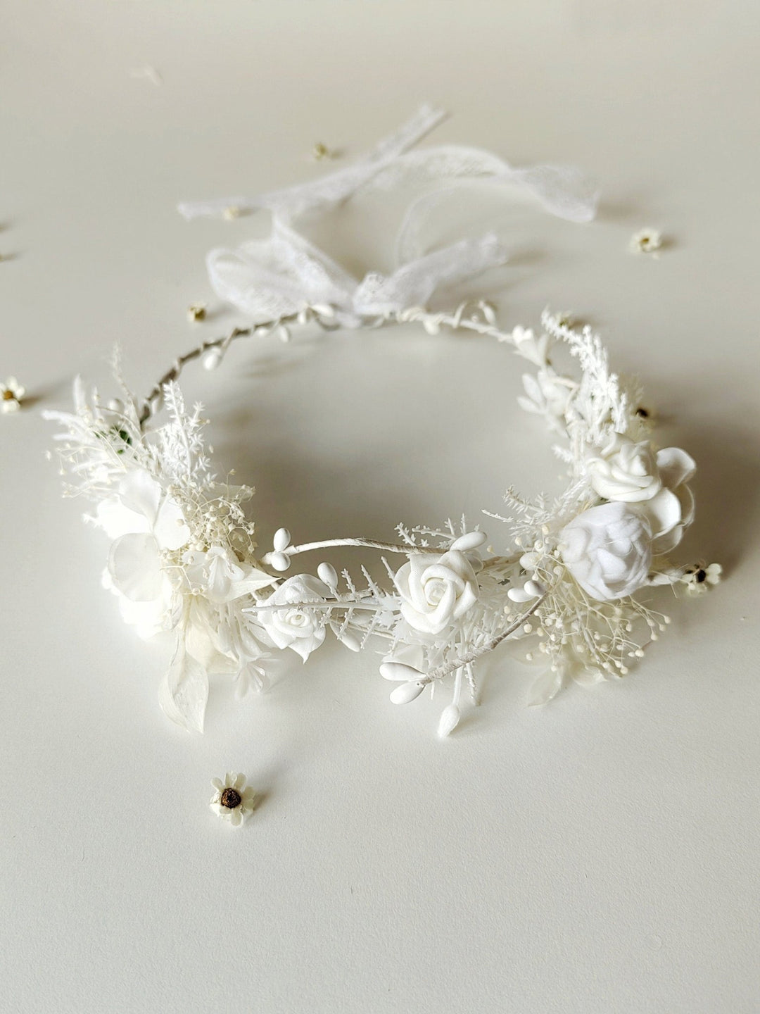 White Flower Crown: First Communion Wreath, Bridal Headpiece – handmade floral hair accessory by magaela