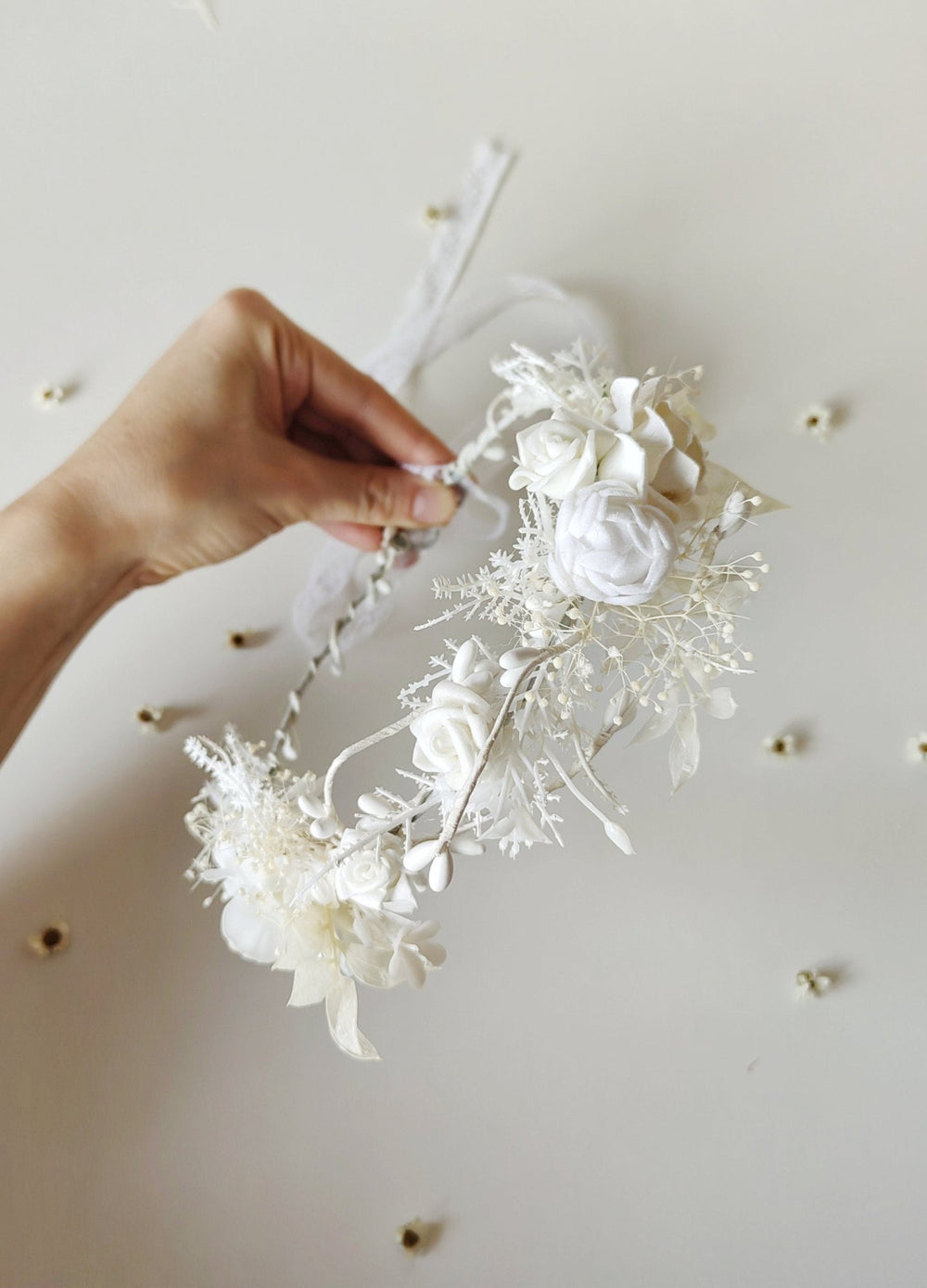 White Flower Crown: First Communion Wreath, Bridal Headpiece – handmade floral hair accessory by magaela