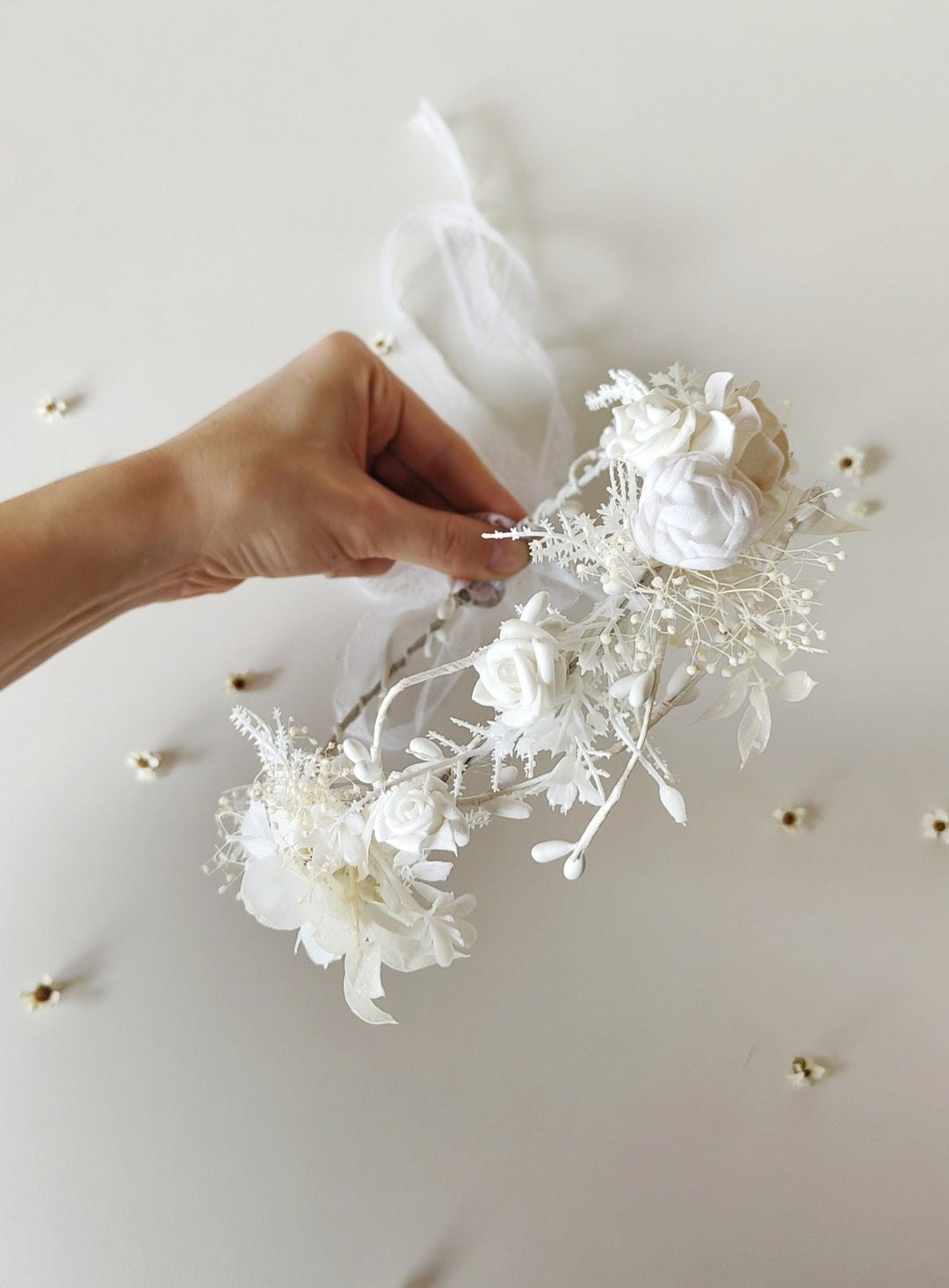 White Flower Crown: First Communion Wreath, Bridal Headpiece – handmade floral hair accessory by magaela