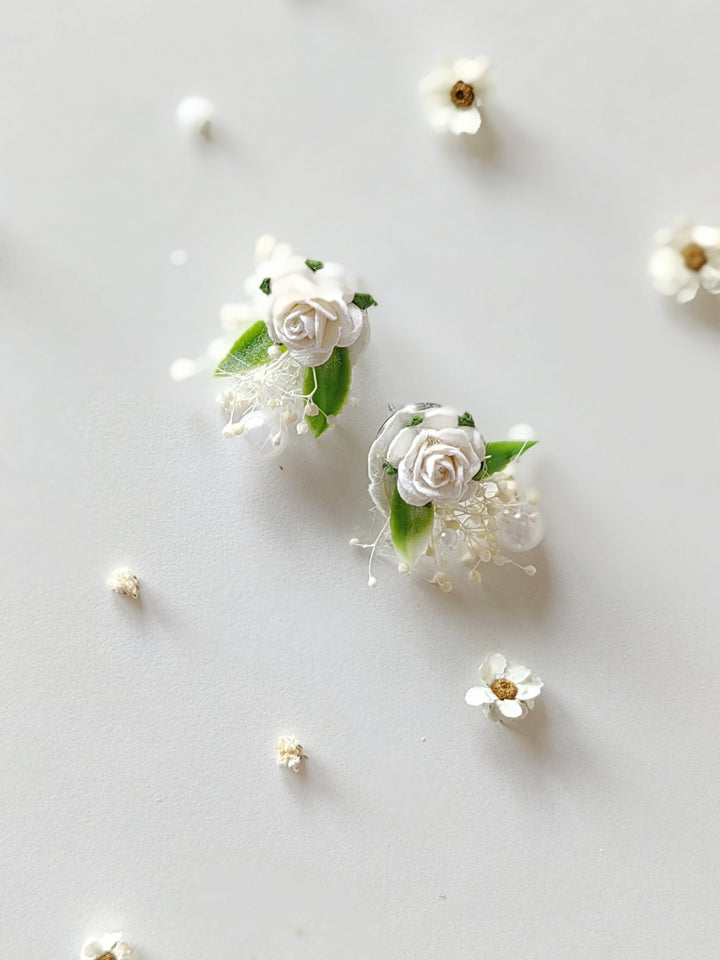 Floral Pearl Earrings: Handmade Communion Bridal Jewelry – handmade floral hair accessory by magaela