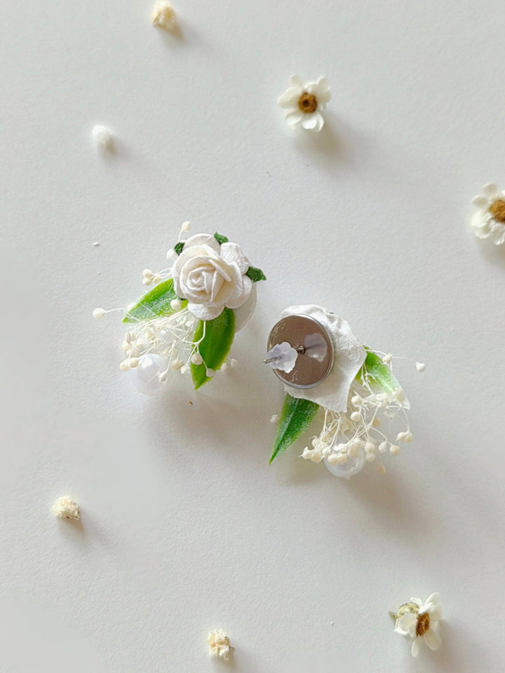 Floral Pearl Earrings: Handmade Communion Bridal Jewelry – handmade floral hair accessory by magaela
