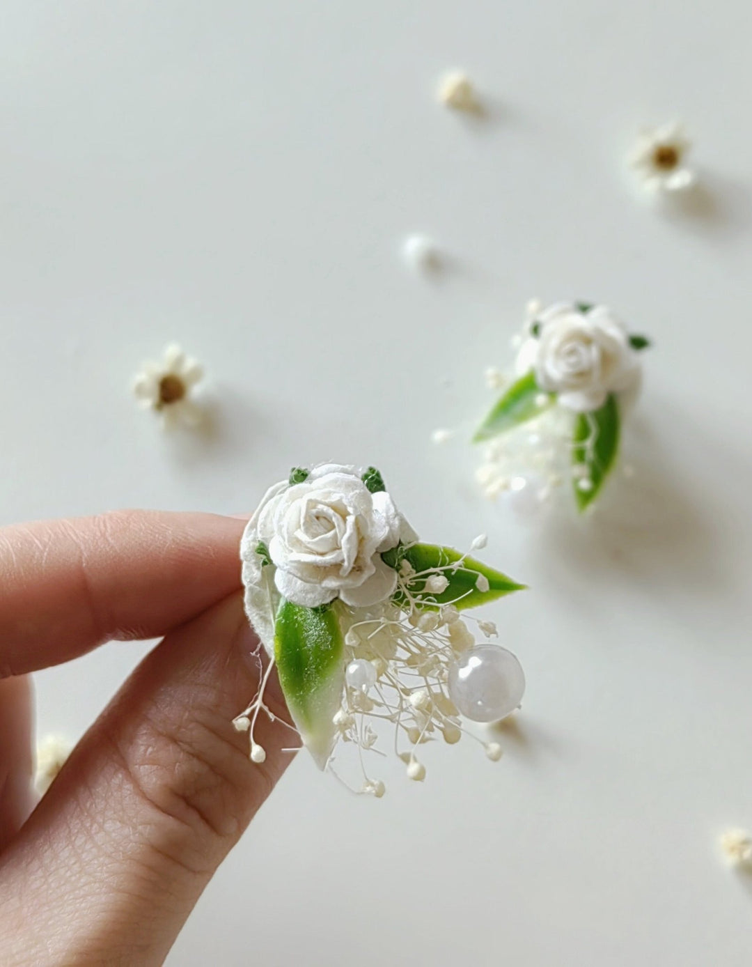 Floral Pearl Earrings: Handmade Communion Bridal Jewelry – handmade floral hair accessory by magaela