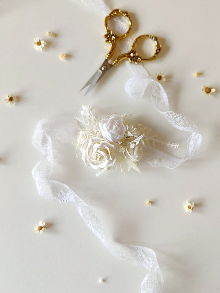 First Communion Flower Bracelet: Handmade Floral Lace Wrist Corsage – handmade floral hair accessory by magaela