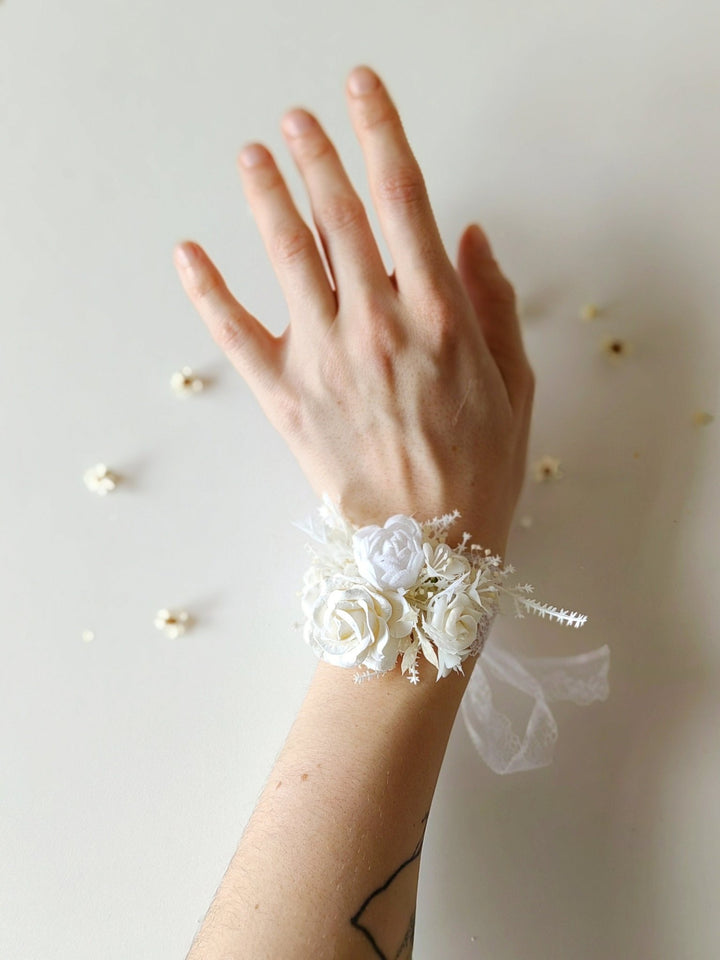 First Communion Flower Bracelet: Handmade Floral Lace Wrist Corsage – handmade floral hair accessory by magaela