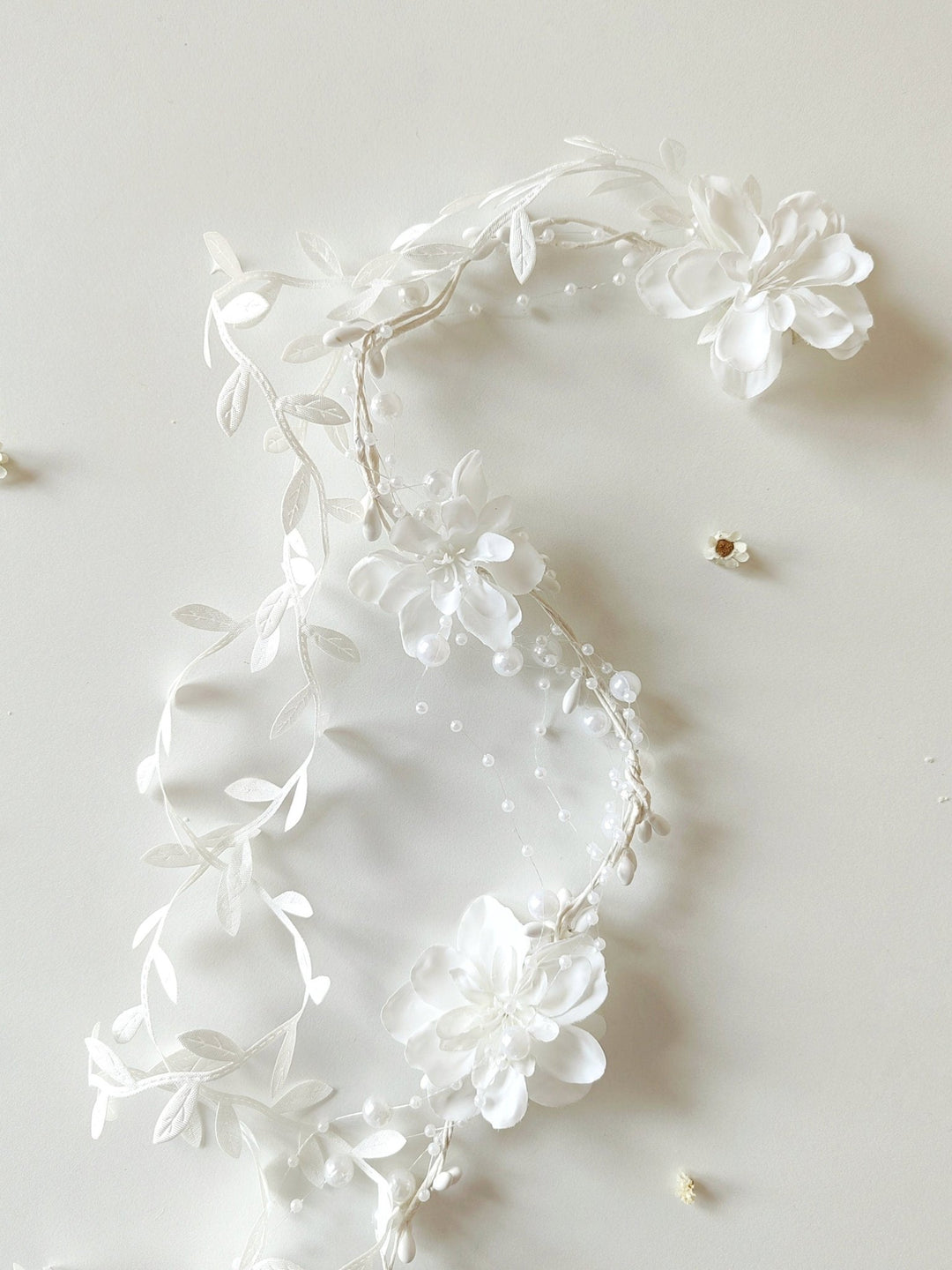 White Flower Hair Garland: First Communion Hair Vine – handmade floral hair accessory by magaela