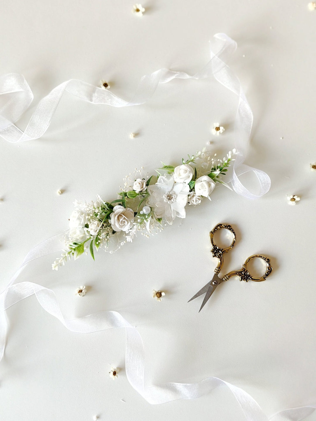 Floral First Communion Belt: White Flower Girl Dress Sash – handmade floral hair accessory by magaela
