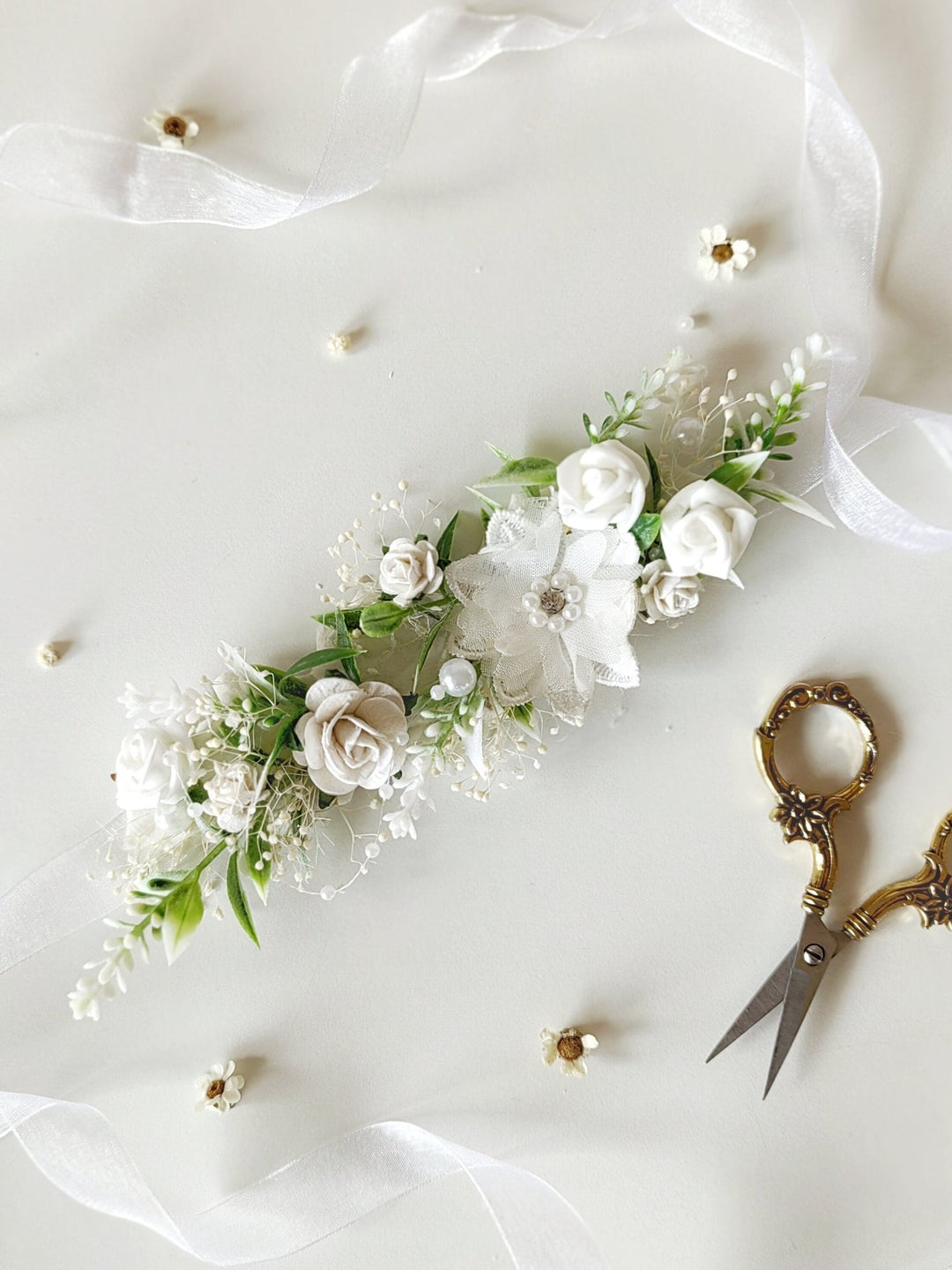 Floral First Communion Belt: White Flower Girl Dress Sash – handmade floral hair accessory by magaela