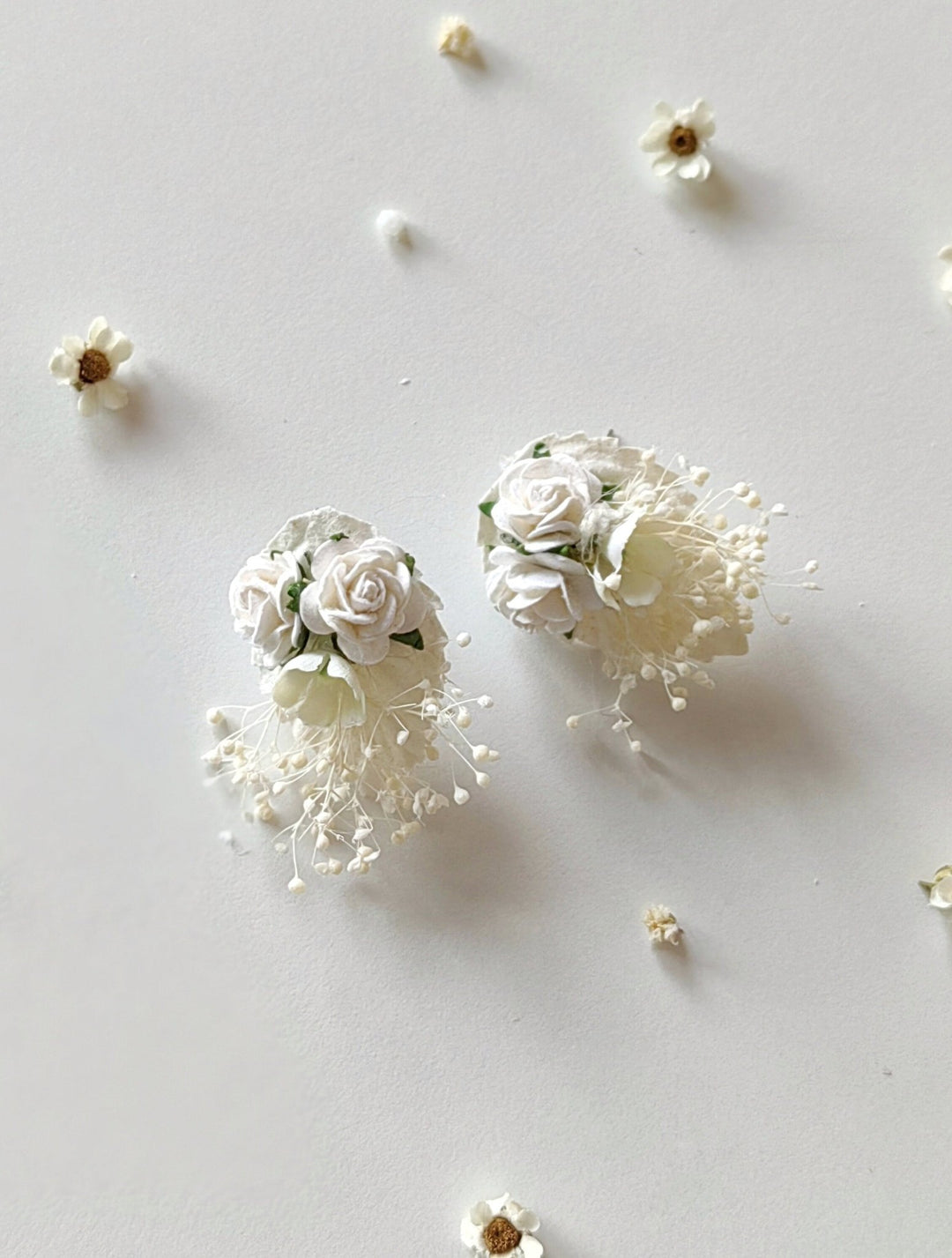 White Rose Flower Earrings: Communion, Wedding, Bridal Jewelry – handmade floral hair accessory by magaela