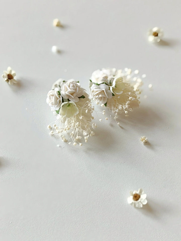 White Rose Flower Earrings: Communion, Wedding, Bridal Jewelry – handmade floral hair accessory by magaela