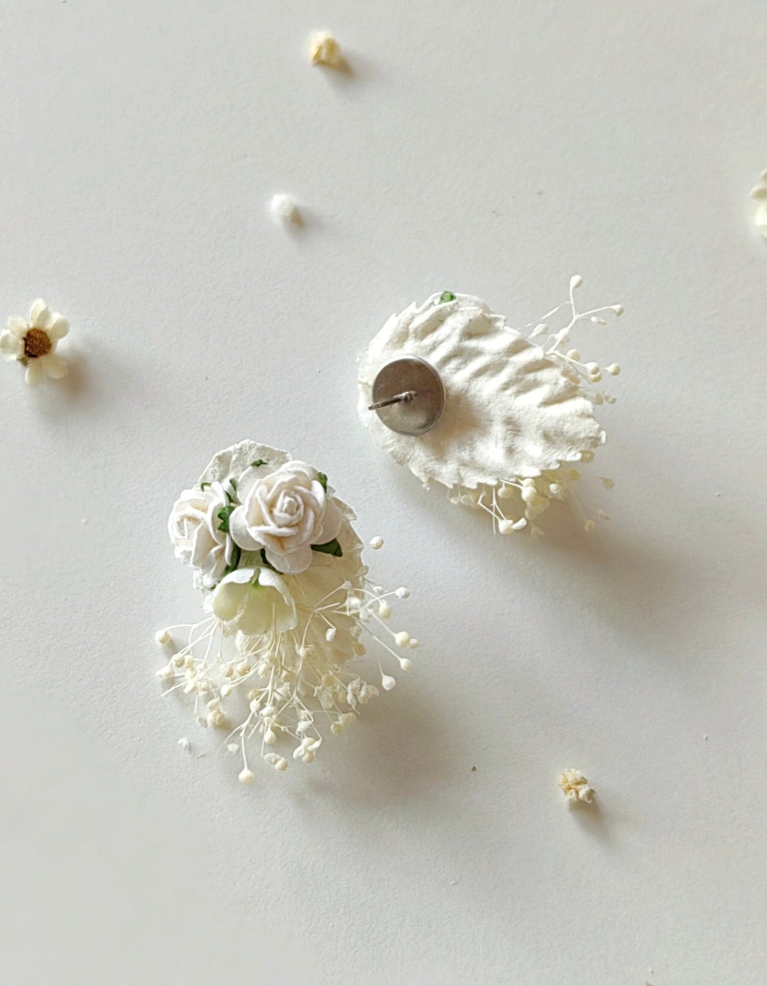 White Rose Flower Earrings: Communion, Wedding, Bridal Jewelry – handmade floral hair accessory by magaela