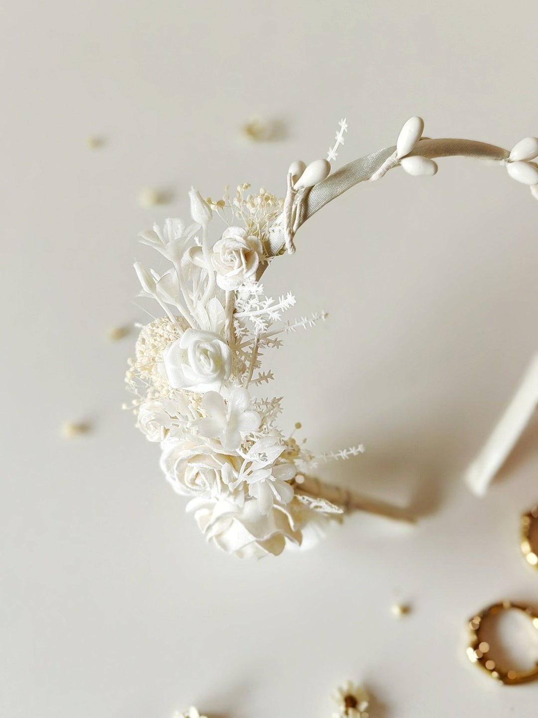White Floral Headband: First Communion Flower Headpiece – handmade floral hair accessory by magaela