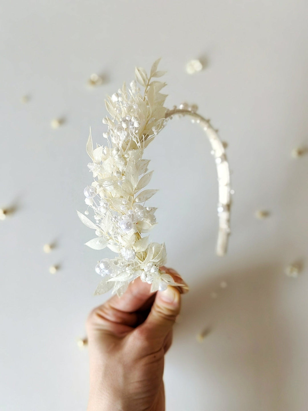 White Flower Crown: First Communion Headband with Pearls – handmade floral hair accessory by magaela