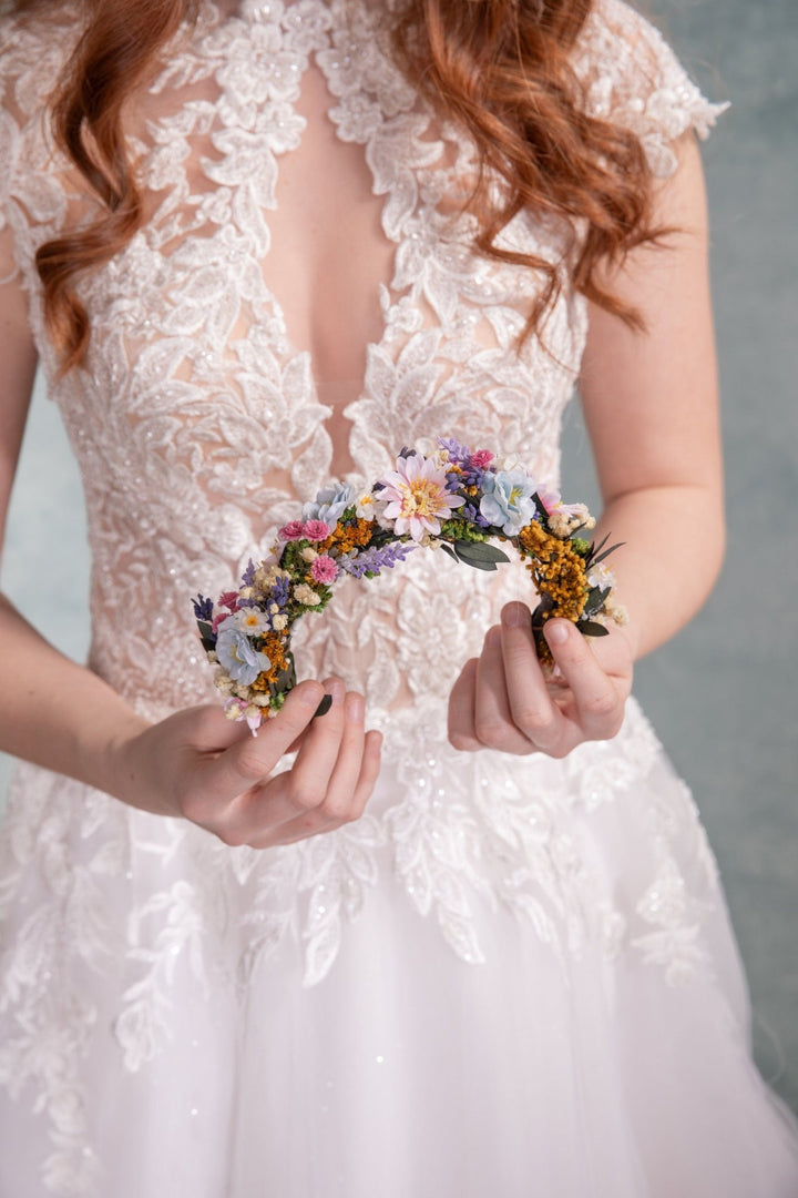 Lavender Flower Hair Wreath: Meadow Bridal Crown, Spring Wedding – handmade floral hair accessory by magaela