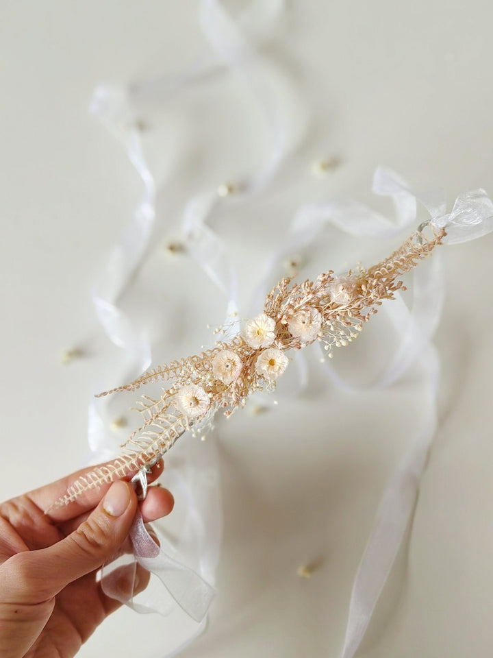 Preserved Flower Girl Belt: Pale Pink Cream Floral Communion Accessory – handmade floral hair accessory by magaela
