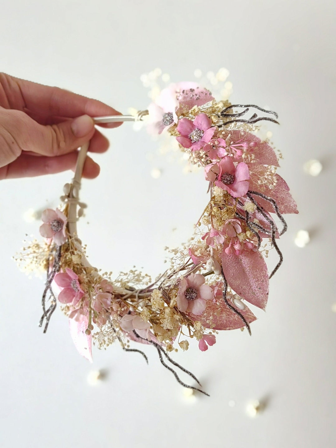 Pink Floral Crown: Communion Headband, Bridal Tiara – handmade floral hair accessory by magaela