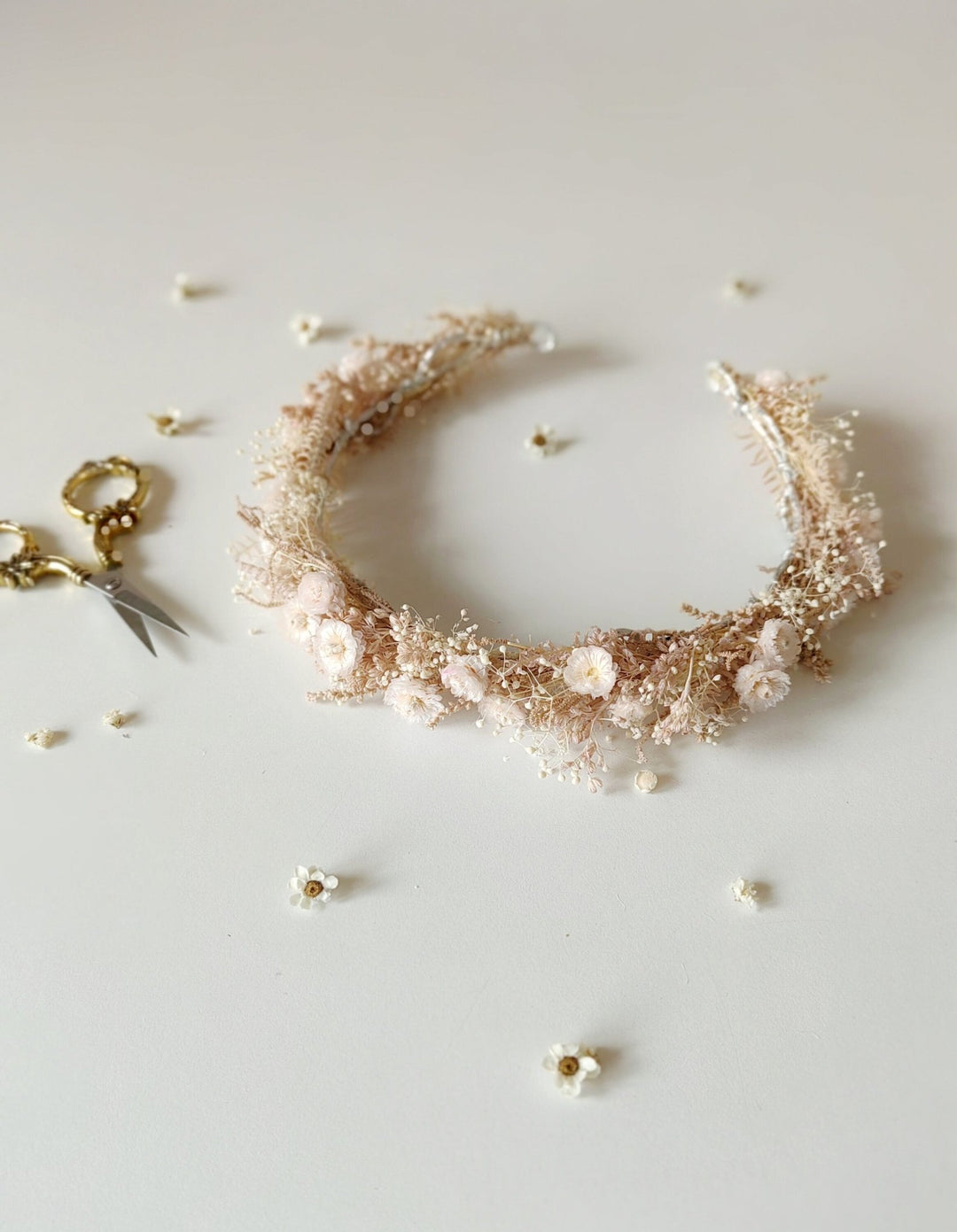 Pale Pink Flower Wreath: Preserved Floral Headpiece, First Communion – handmade floral hair accessory by magaela