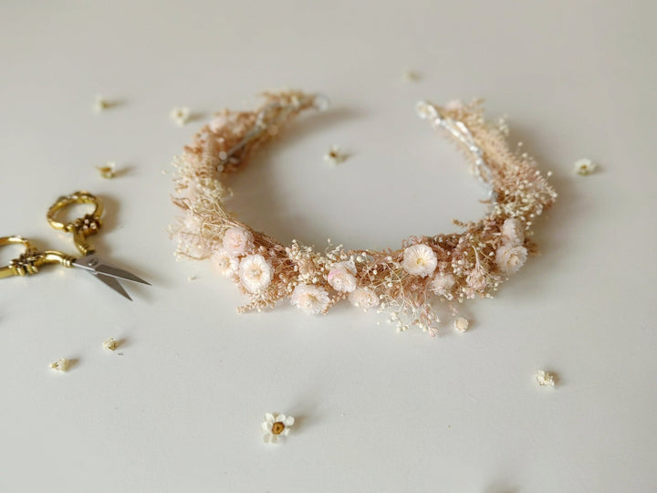 Pale Pink Flower Wreath: Preserved Floral Headpiece, First Communion – handmade floral hair accessory by magaela