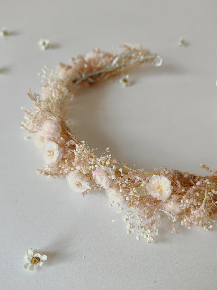 Pale Pink Flower Wreath: Preserved Floral Headpiece, First Communion – handmade floral hair accessory by magaela