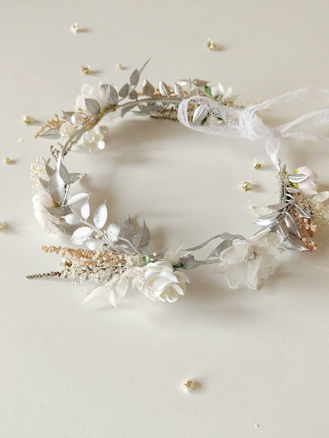 White Flower Hair Wreath: First Communion Bridal Headpiece – handmade floral hair accessory by magaela