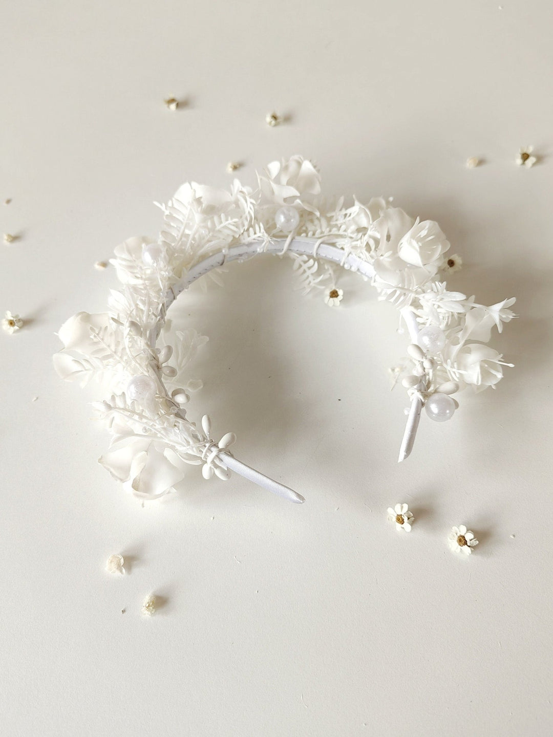 White Flower Crown Headband: First Communion, Bridesmaid Headpiece – handmade floral hair accessory by magaela