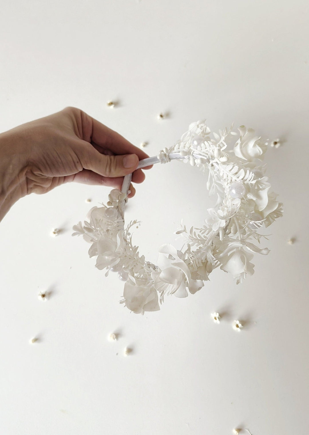 White Flower Crown Headband: First Communion, Bridesmaid Headpiece – handmade floral hair accessory by magaela