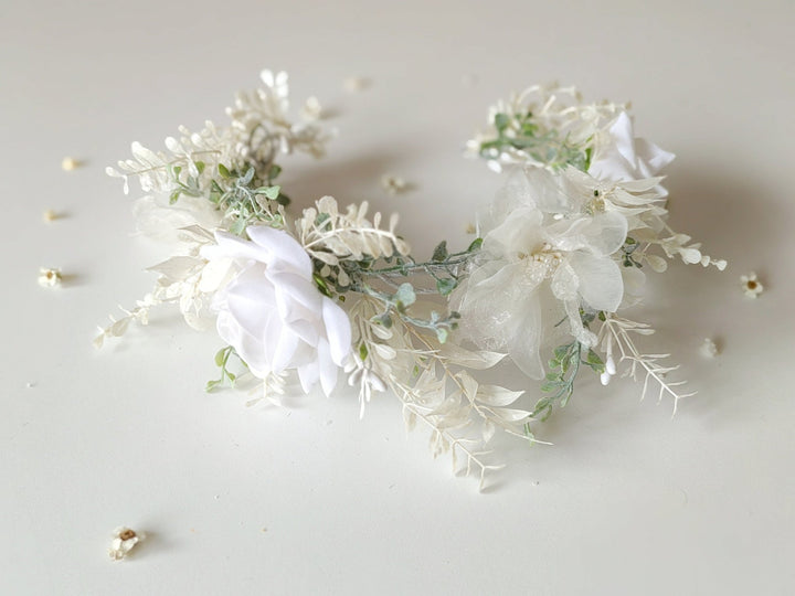 Boho Flower Wreath: Bridal Headpiece, Holy Communion Crown – handmade floral hair accessory by magaela
