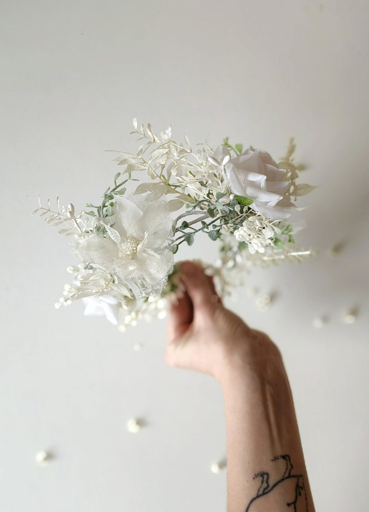 Boho Flower Wreath: Bridal Headpiece, Holy Communion Crown – handmade floral hair accessory by magaela