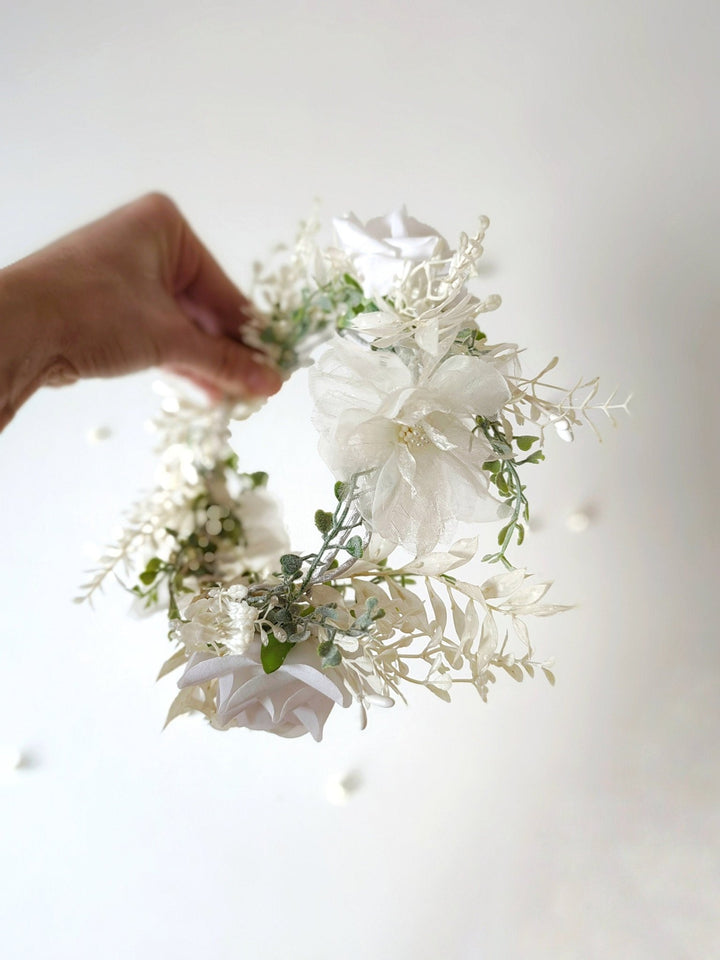Boho Flower Wreath: Bridal Headpiece, Holy Communion Crown – handmade floral hair accessory by magaela
