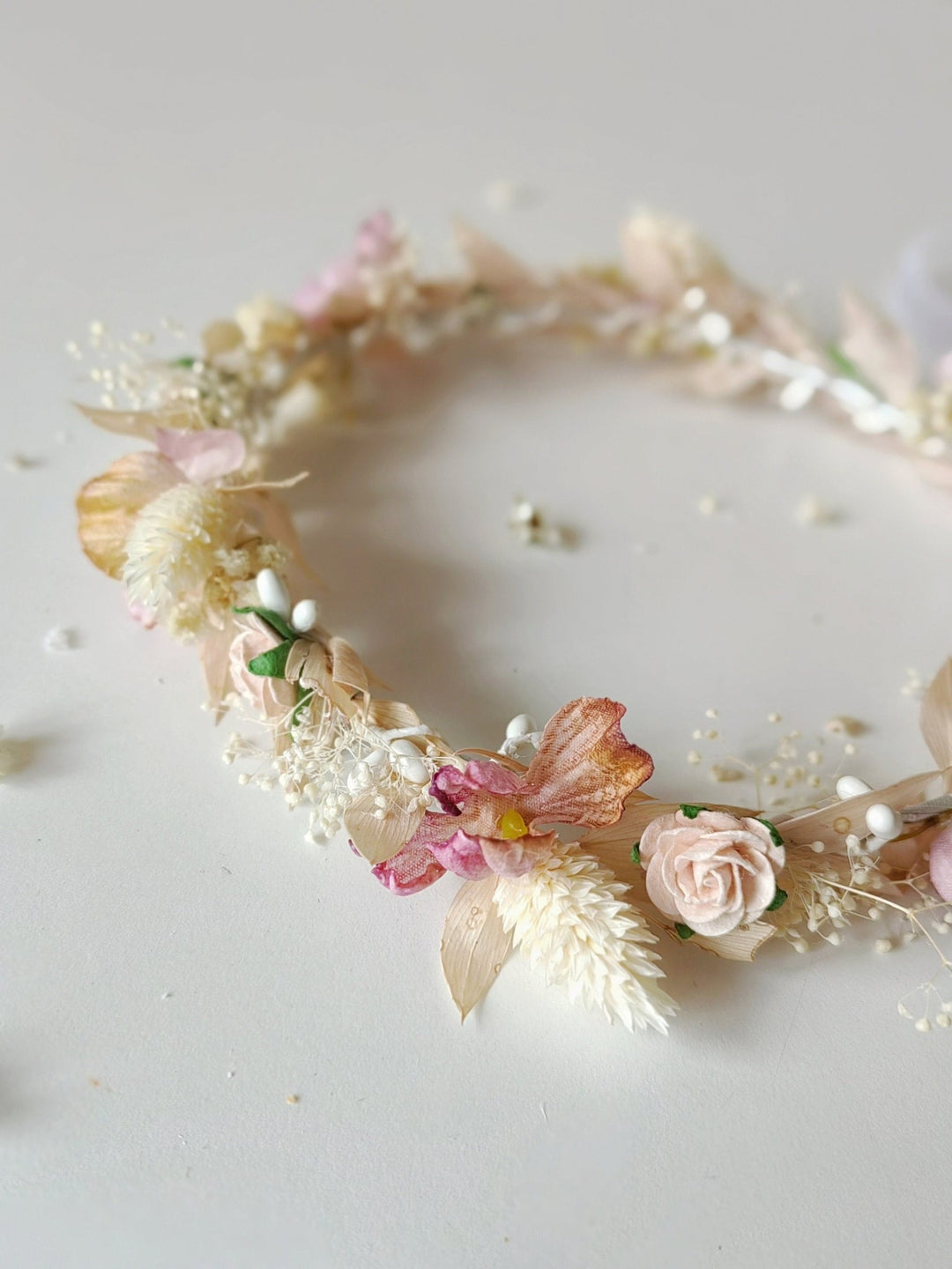 Pink Flower Hair Wreath: Holy Communion Headpiece, Fairycore Bridal Crown – handmade floral hair accessory by magaela