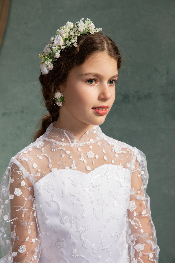 Floral Pearl Earrings: Handmade Communion Bridal Jewelry – handmade floral hair accessory by magaela