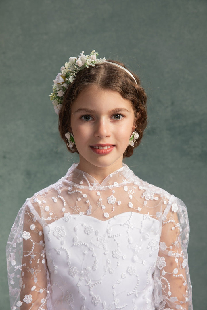 White Peonies Flower Headband: First Communion Crown – handmade floral hair accessory by magaela