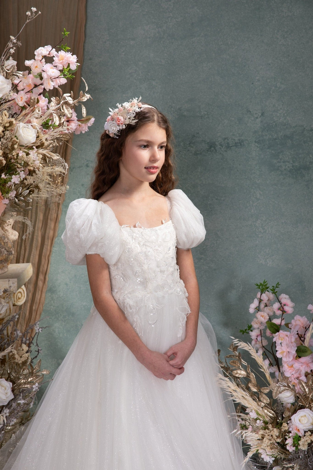 White & Pink Flower Headband: First Communion, Bridal Headpiece – handmade floral hair accessory by magaela