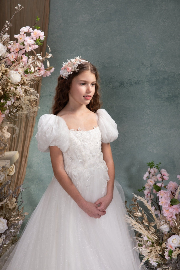 White & Pink Flower Headband: First Communion, Bridal Headpiece – handmade floral hair accessory by magaela