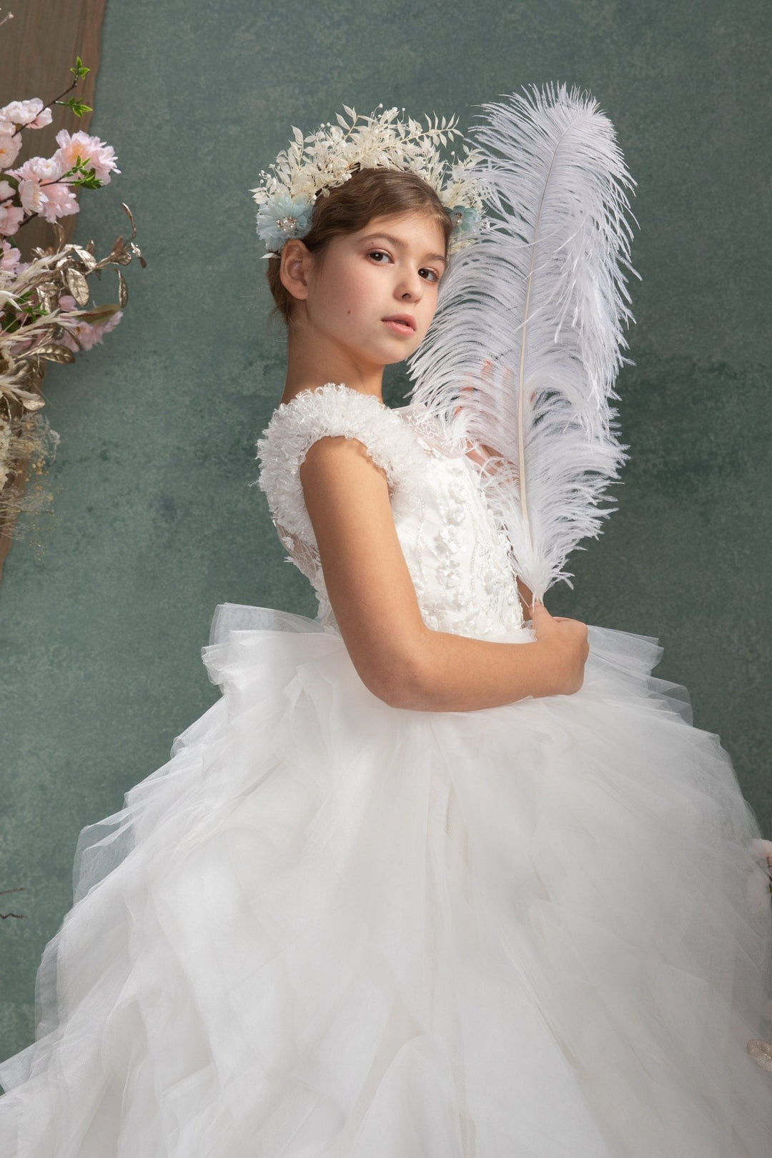 Vintage Bridal Flower Crown: Cream & Blue Wedding Headpiece – handmade floral hair accessory by magaela