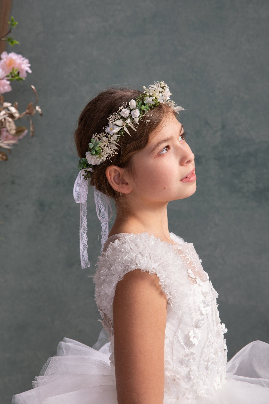 White Rose Flower Crown: First Communion Hair Wreath – handmade floral hair accessory by magaela
