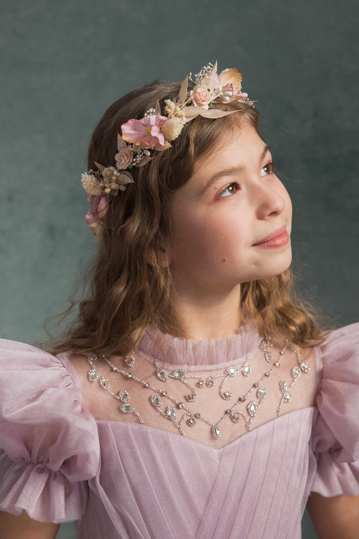 Pink Flower Hair Wreath: Holy Communion Headpiece, Fairycore Bridal Crown – handmade floral hair accessory by magaela