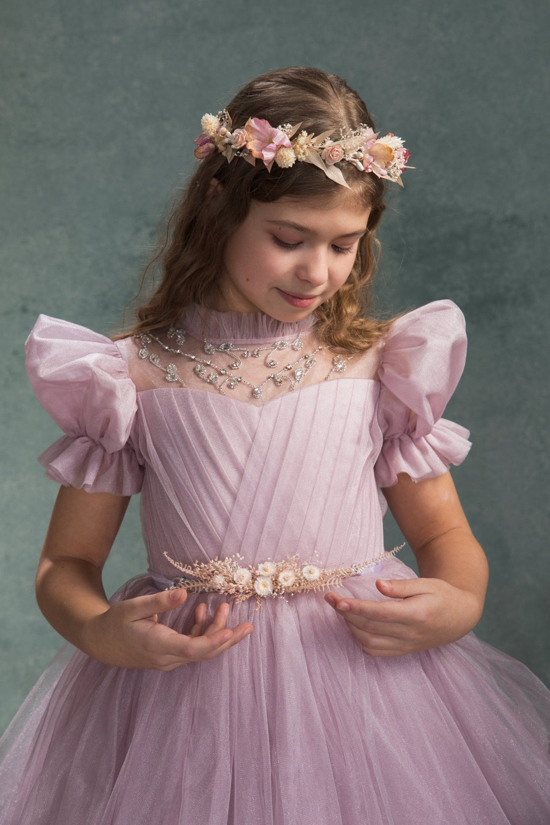 Pink Flower Hair Wreath: Holy Communion Headpiece, Fairycore Bridal Crown – handmade floral hair accessory by magaela