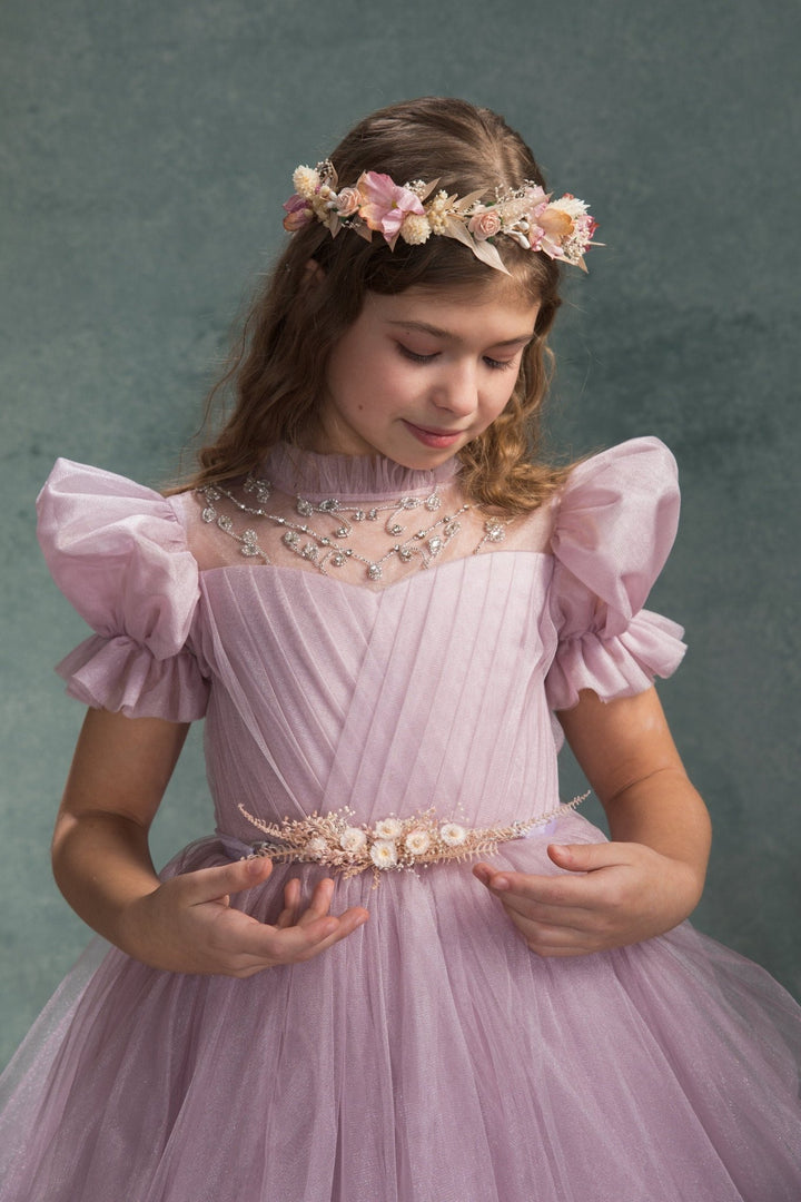 Pink Flower Hair Wreath: Holy Communion Headpiece, Fairycore Bridal Crown – handmade floral hair accessory by magaela