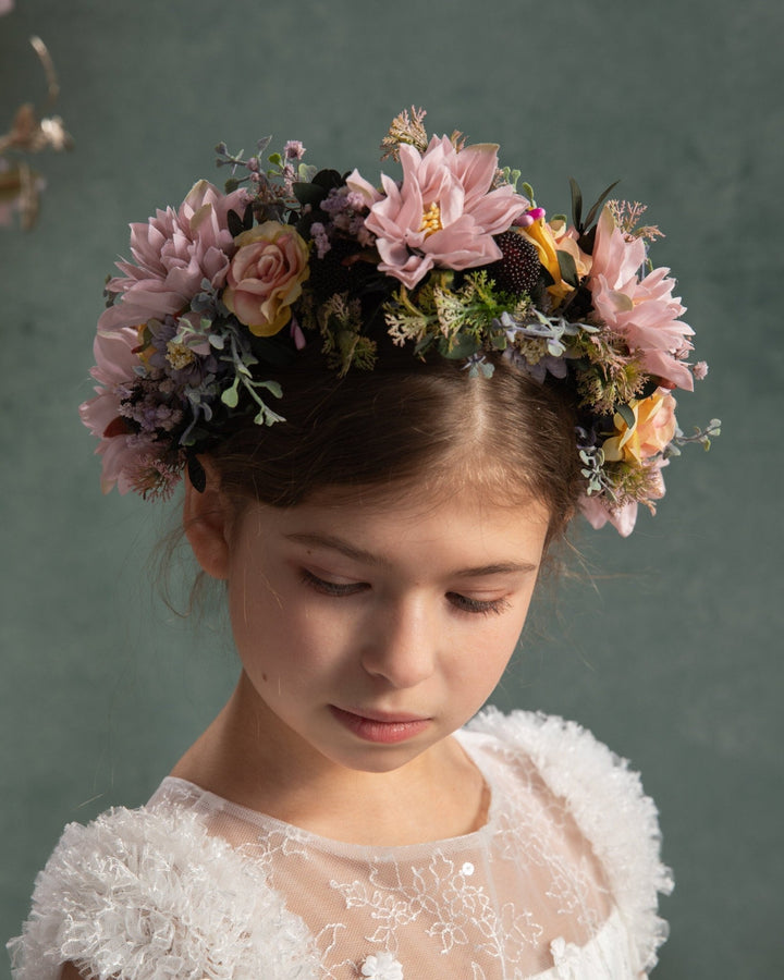Pastel Flower Wedding Crown: Romantic Bridal Headpiece – handmade floral hair accessory by magaela